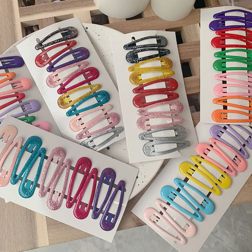 10 PCS New Lovely Cartoon Heart Type Metal Candy Color Girls Hairpins Hair Clip Kids Headwear Children Accessories Baby BB Clips