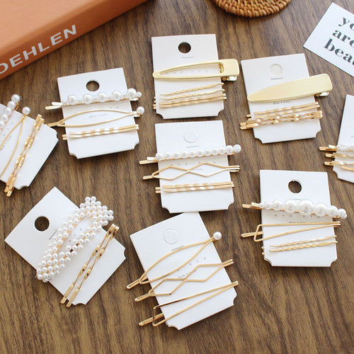 1SET Minimalist Metal Geometric Gold Hairpin Hair Accessories Imitiation Pearl Hair Clips for Women Girls Hair Jewelry Headwear