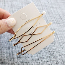 Load image into Gallery viewer, 1SET Minimalist Metal Geometric Gold Hairpin Hair Accessories Imitiation Pearl Hair Clips for Women Girls Hair Jewelry Headwear