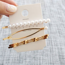 Load image into Gallery viewer, 1SET Minimalist Metal Geometric Gold Hairpin Hair Accessories Imitiation Pearl Hair Clips for Women Girls Hair Jewelry Headwear