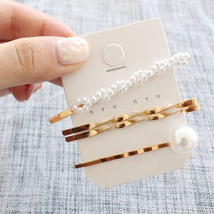 1SET Minimalist Metal Geometric Gold Hairpin Hair Accessories Imitiation Pearl Hair Clips for Women Girls Hair Jewelry Headwear