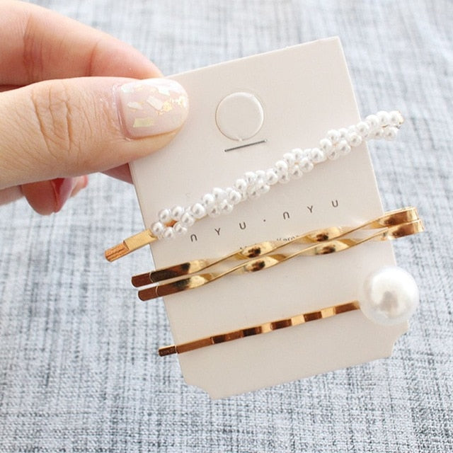 1SET Minimalist Metal Geometric Gold Hairpin Hair Accessories Imitiation Pearl Hair Clips for Women Girls Hair Jewelry Headwear