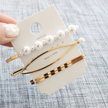 Load image into Gallery viewer, 1SET Minimalist Metal Geometric Gold Hairpin Hair Accessories Imitiation Pearl Hair Clips for Women Girls Hair Jewelry Headwear